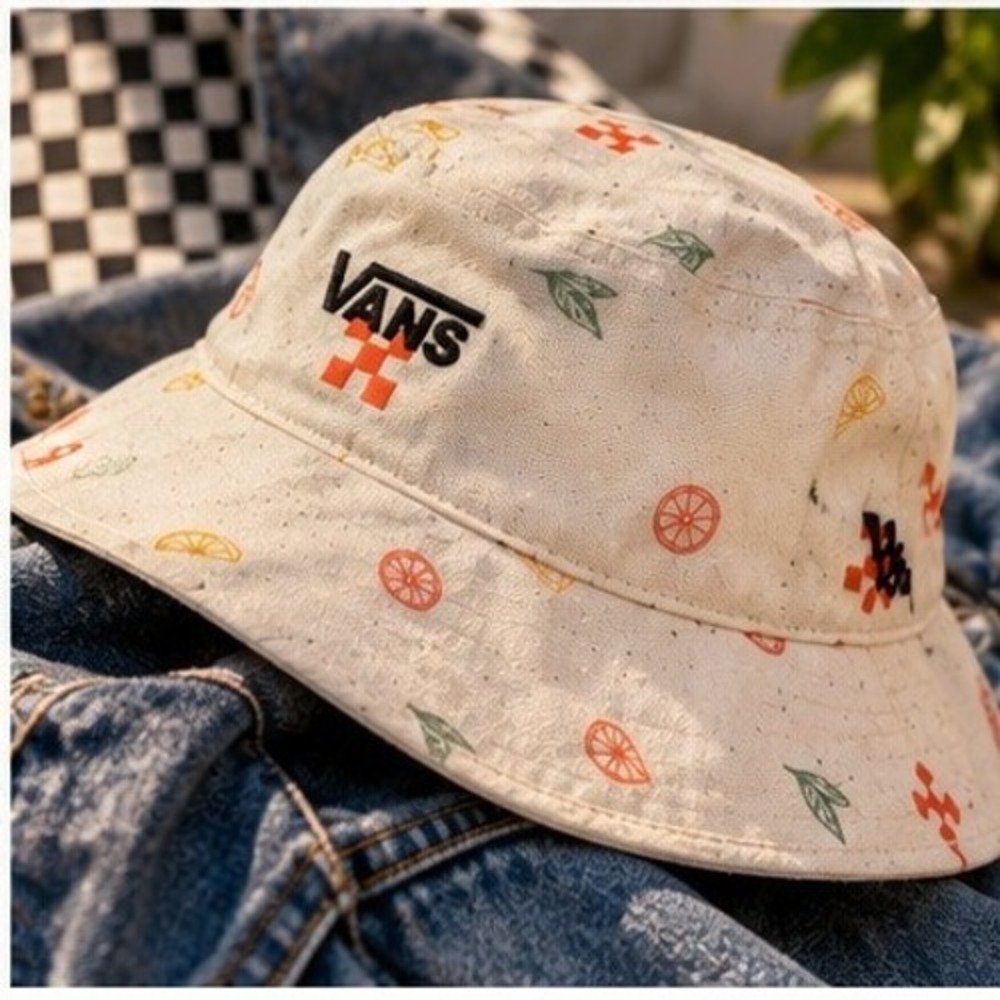 Vans Bucket Hat OS Cream Citrus Fruit Print Canvas Sun Hat Skater Surfer Skate